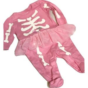 Infant Girls 3 months Halloween Skelton Pink Sleeper Tutu